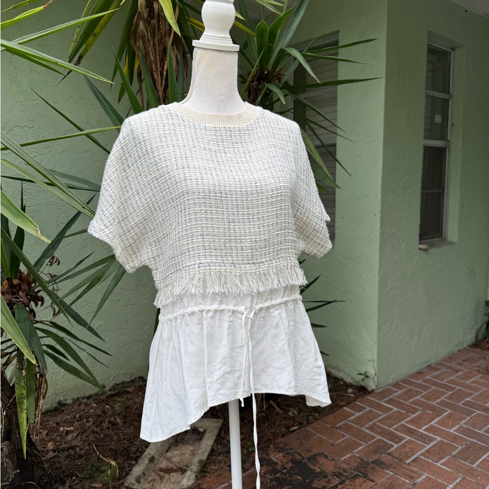 ZARA Tweed Cream Peplum Top
